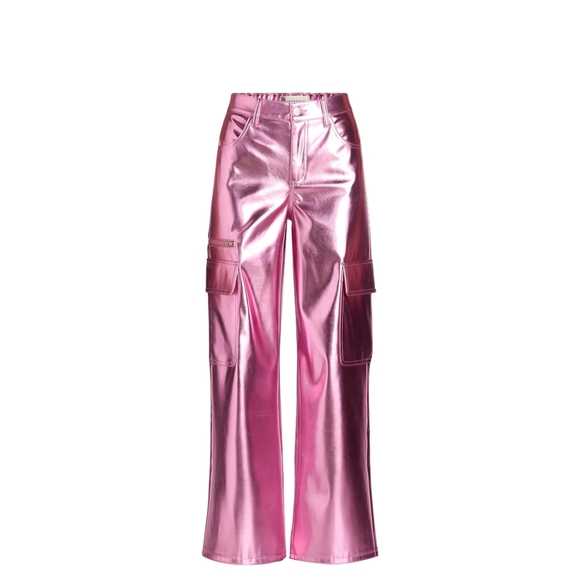 No Boundaries Pants - No Boundaries Pink High Rise Metallic Wide Leg Cargo Pants Sz XXS (00) NWT